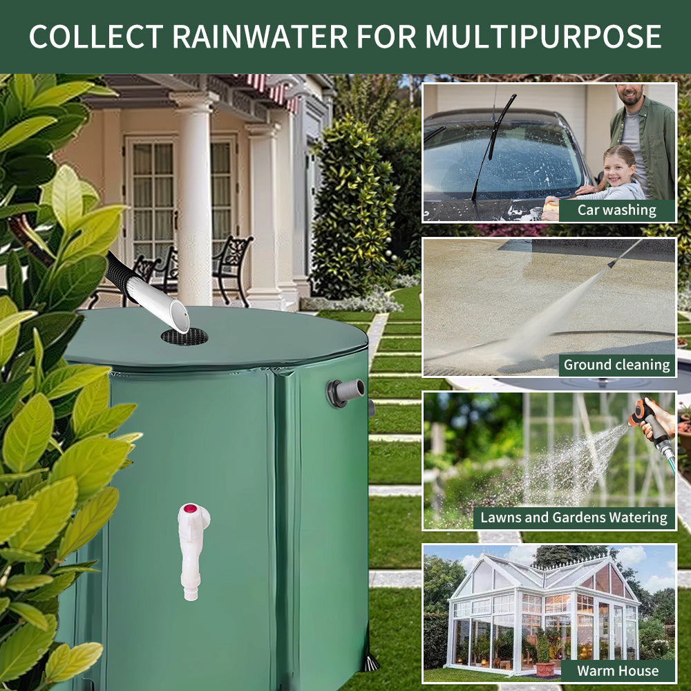 Rainwater Collection Tank 50L 100L 160L 200L – Portable Outdoor Water Butt with Filter Net & Overflow Device, Eco-Friendly Garden Rainwater Harvesting System UK