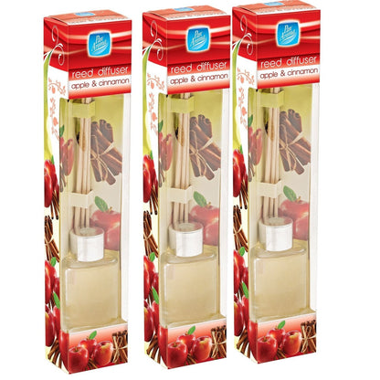 3x Pan Aroma Reed Diffuser Apple & Cinnamon 30ml Home Fragrance Diffuser for Warm Spiced Scent