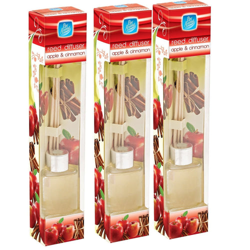 3x Pan Aroma Reed Diffuser Apple & Cinnamon 30ml Home Fragrance Diffuser for Warm Spiced Scent