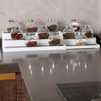 3 Tiers Spice Rack, Expandable Spice Shelf, Cupboard Organiser, Non-Slip Storage Racks for Kitchen Bathroom Pantry Cabinet Cupboard