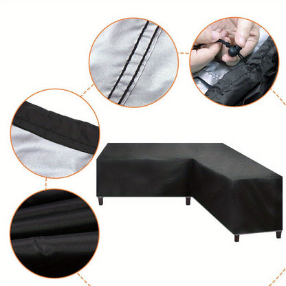 L-Shape Garden Furniture Cover Waterproof UV Resistant 210D Oxford Fabric Corner Sofa Protector with Drawstring 4 Sizes Black