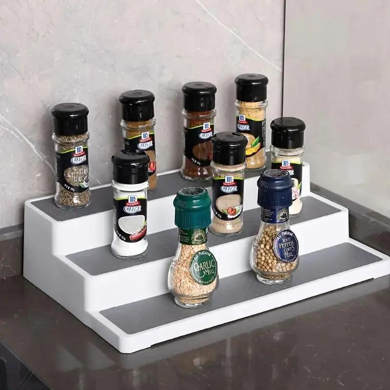 3 Tiers Spice Rack, Expandable Spice Shelf, Cupboard Organiser, Non-Slip Storage Racks for Kitchen Bathroom Pantry Cabinet Cupboard