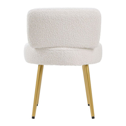 Dressing Table Stool Teddy Plush Upholstery with Gold Legs – Cream Vanity Chair with Backrest for Bedroom, Dressing Room & Living Room, 60cm