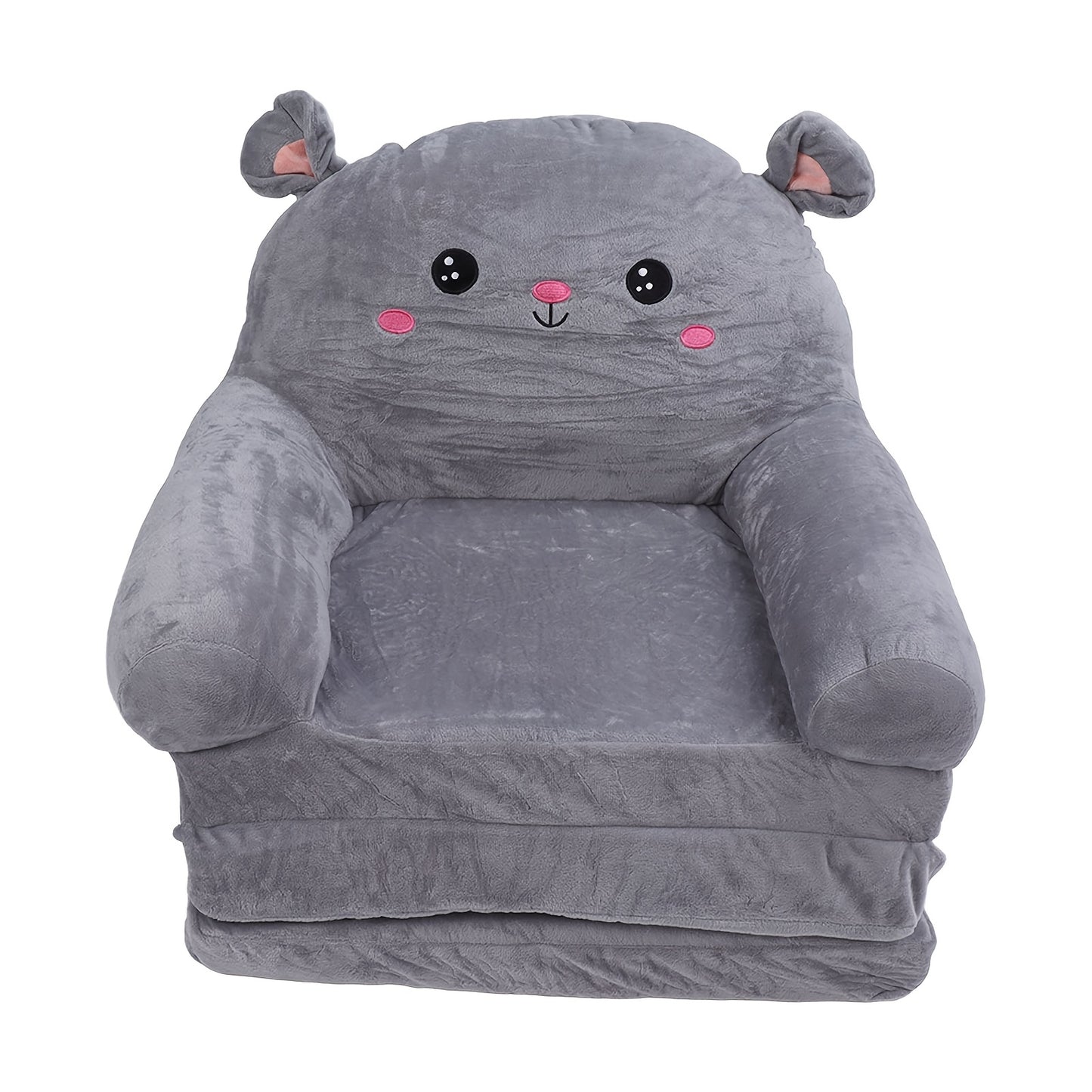Cozy Kid Folding Sofa, Plush, Washable Lounge Chair for Playroom & Nursery, Gray Dog Style Foldable Wide Handle Soft Breathable Toddler Chair for Reading Relaxing Sleeping