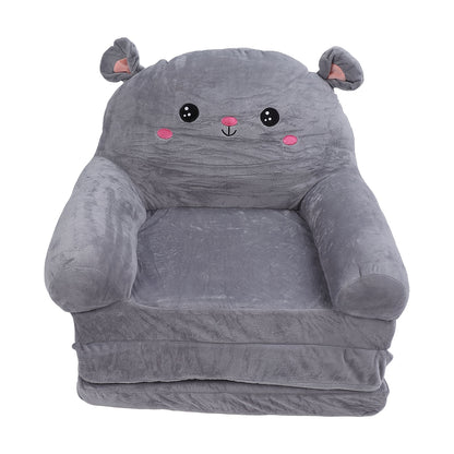 Cozy Kid Folding Sofa, Plush, Washable Lounge Chair for Playroom & Nursery, Gray Dog Style Foldable Wide Handle Soft Breathable Toddler Chair for Reading Relaxing Sleeping