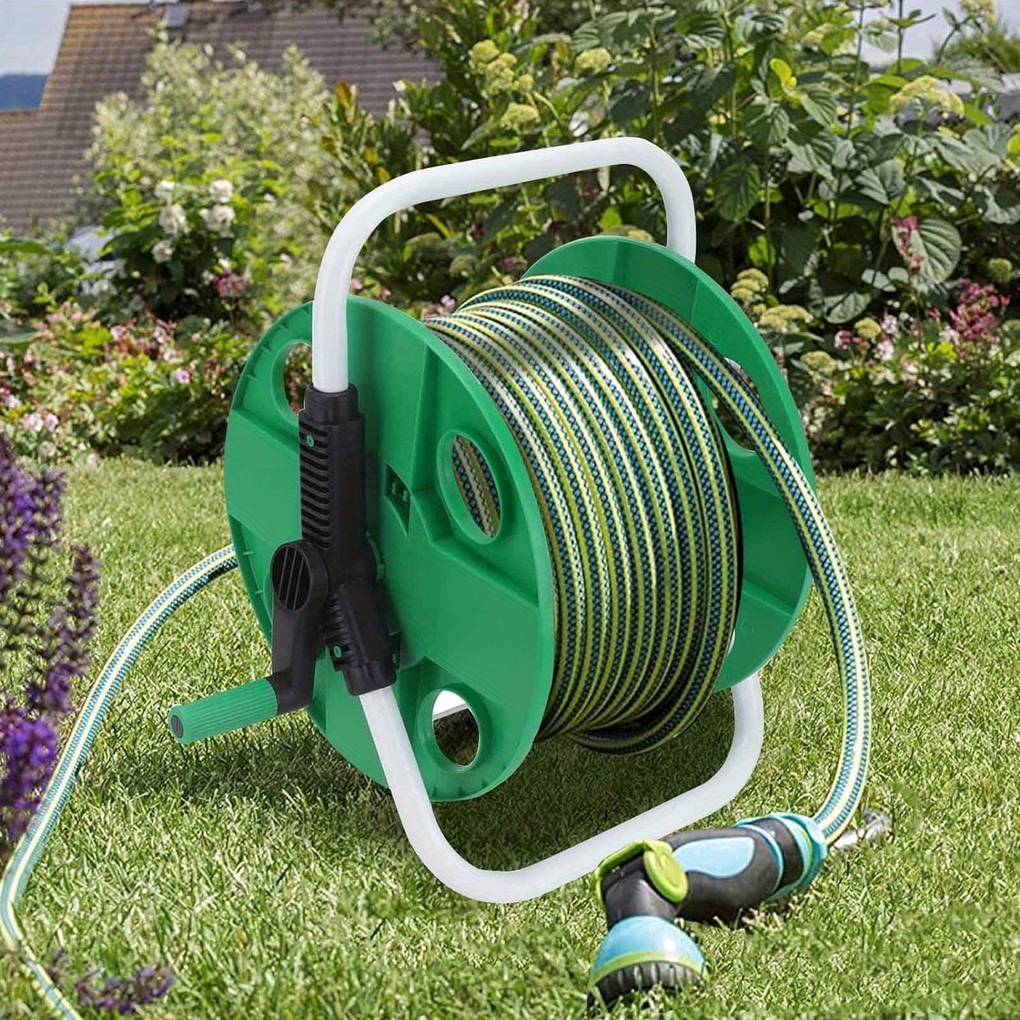 Hose Reel 45m Lightweight Portable Hose Pipe Reel Prevents Twisting Free Standing Mobile Hose Reels for Home Patio Deck Yard Garden Driveway Stable Hose Guide