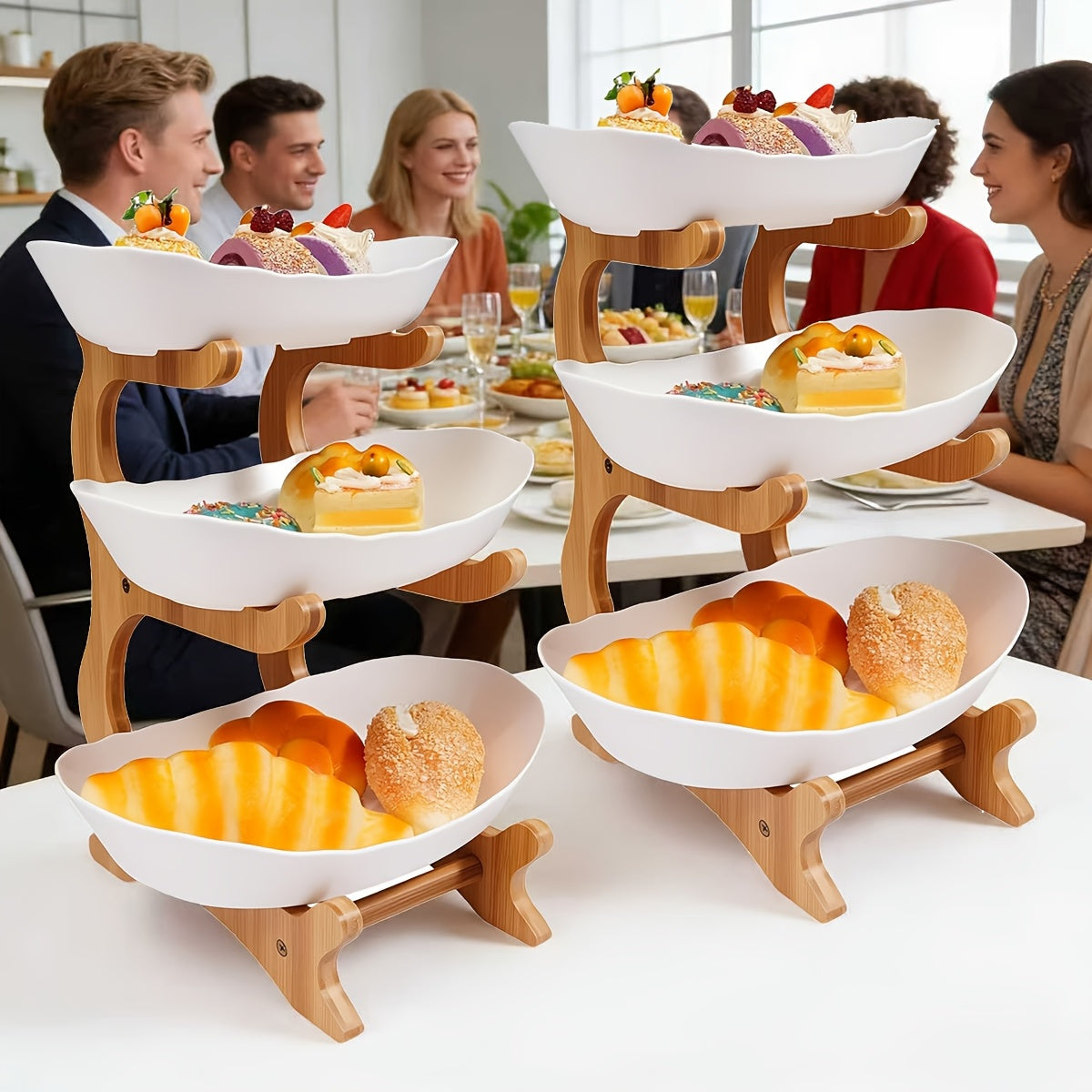 Wooden 3-Tier Fruit and Vegetable Basket with Wooden Legs - Versatile Kitchen Organizer for Fruits, Vegetables, and Iced Food - Perfect for Refrigerator Storage, Fruit Basket for Kitchen