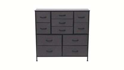 Large 11-Drawer Dresser with Sturdy Metal Frame & MDF Wood Top - Tall Fabric Storage Cabinet with Anti-Tip Design, Adjustable Legs, 68.58cm+ Height, 3.2 Cu Ft Capacity, Black Classic Modern Dresser for Bedroom, Living Room, Office - Easy Assembly, Space-S