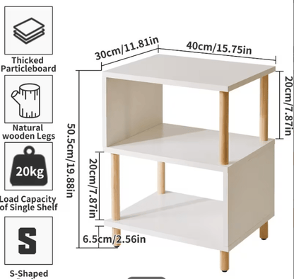 Modern Side Table with Storage - Small End Table/Nightstand, Assembly, -Shaped & Particleboard, Bedside Table for Bedroom/Living Room