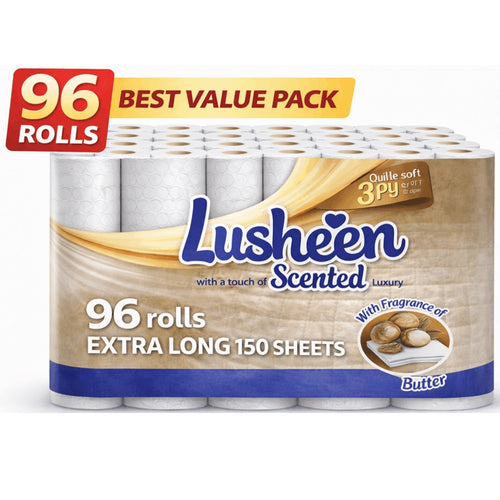 96 Rolls Toilet Tissue 3-Ply Extra Long 150 Sheets – Soft, Strong & Quilted Bulk Loo Roll Pack for Families, Offices & High-Use Homes, Light Fresh Scent