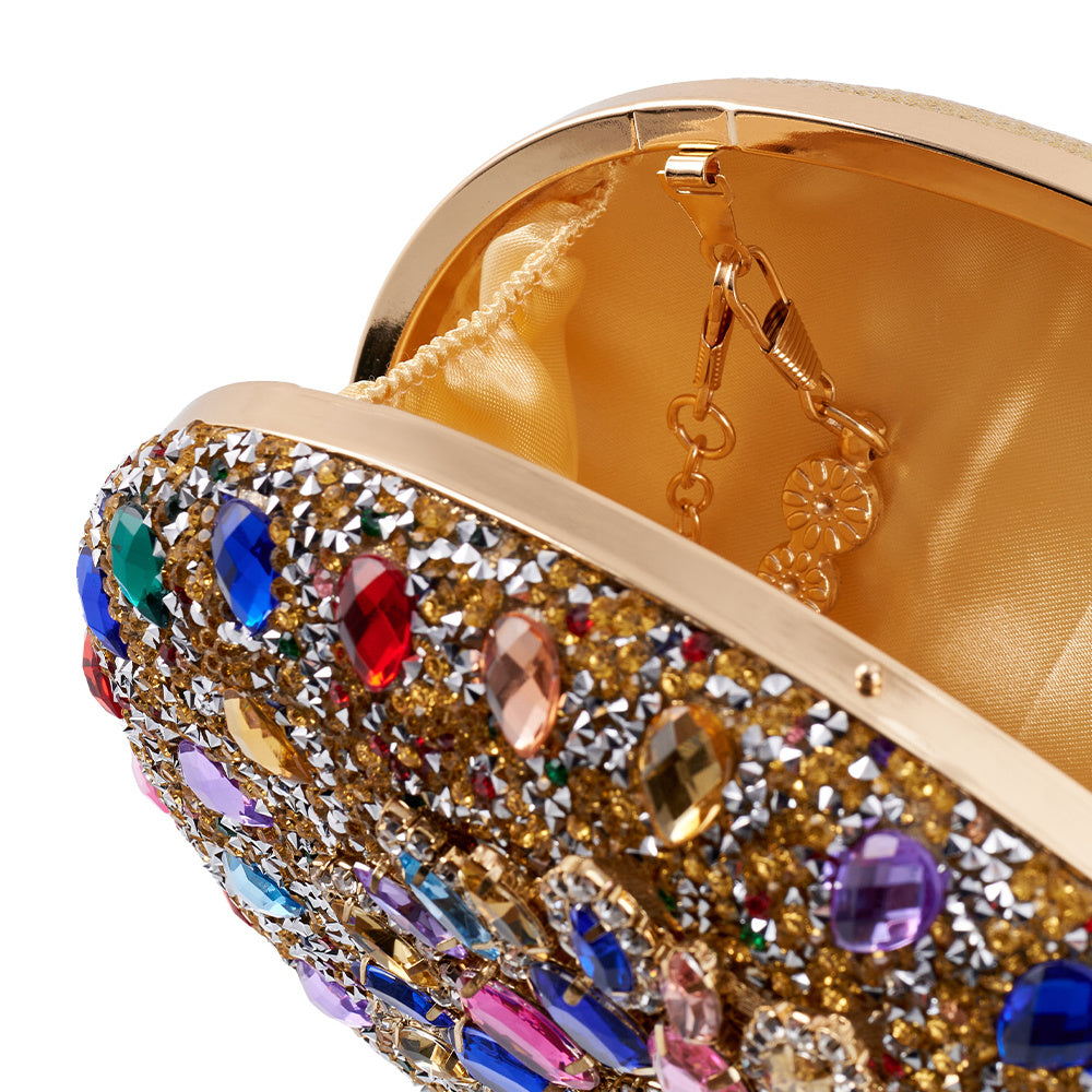 Women Evening Bag Multicolor Clutch Bag Luxury Crystal Handbag Bridal Wedding Purse Glitter Shoulder Bag with Detachable Chain Banquet Party Prom Crossbody Bag Gold-Multicolour, Green/ Gold/ Silver