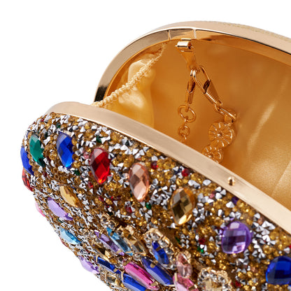 Women Evening Bag Multicolor Clutch Bag Luxury Crystal Handbag Bridal Wedding Purse Glitter Shoulder Bag with Detachable Chain Banquet Party Prom Crossbody Bag Gold-Multicolour, Green/ Gold/ Silver
