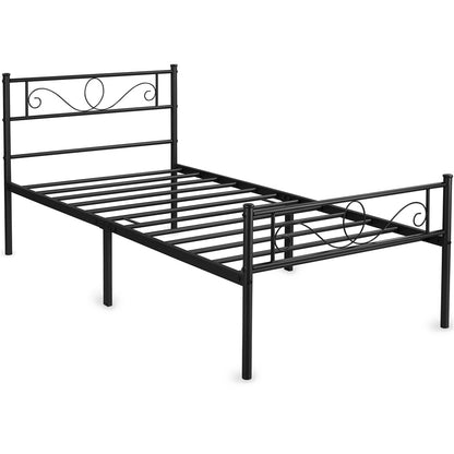 Costoffs Metal Platform Bed, Metal Bed Base, Metal Bed Frame with Scroll Design Headboard and Footboard, Mattress Foundation, Easy Assembly Bed, Bedroom Furniture, Metal-Framed Bed Base with Storage, Black/White/Pink