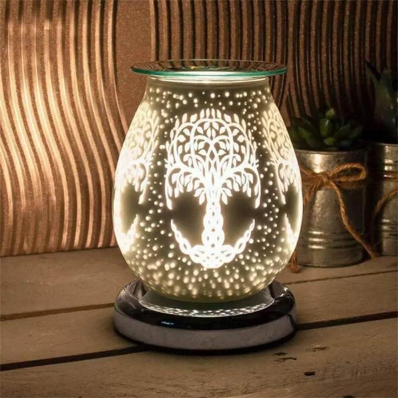 White Satin Tree Of Life Aroma Touch Lamp Wax Tart Warmer and Oil Burner Fragrance Diffuser