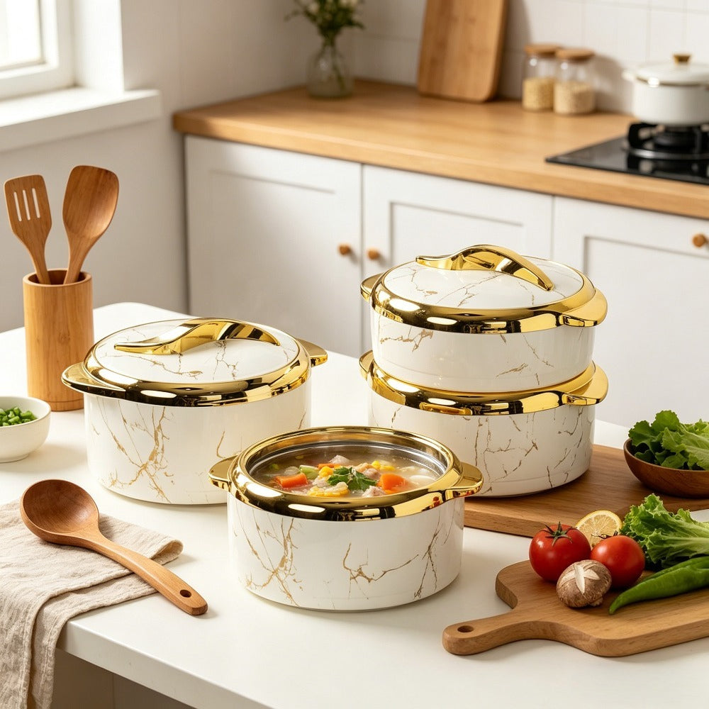 3pcs Stainless Steel Food Storage Containers with Handles, Multi-Size Insulated Food Containers Thermal Lunch Box, White/Black (1.5L + 2L + 2.5L)