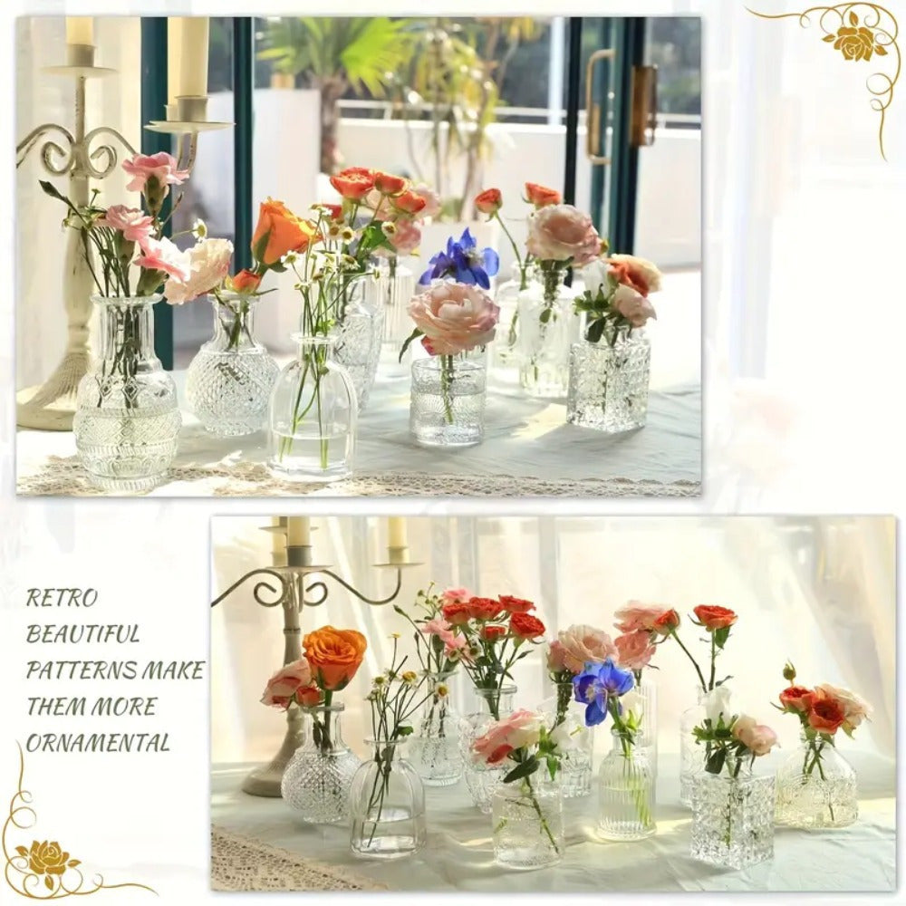 Glass Bud Vases Set of 10 Clear Mini Vintage Flower Vases Wedding Table Centrepiece Home Party Decor Gift