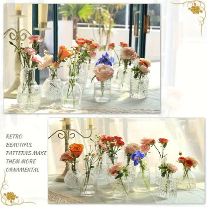 Glass Bud Vases Set of 10 Clear Mini Vintage Flower Vases Wedding Table Centrepiece Home Party Decor Gift