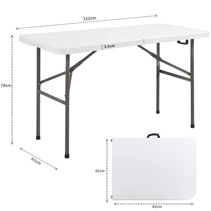 Portable Dining 4 Feet Garden Table, Foldable 4ft Trestle Catering Heavy Duty Folding Tables, Indoor & Outdoor Multi-Purpose Picnic BBQ Party Table, White