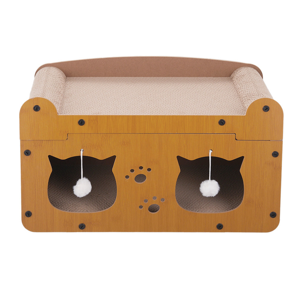 Double Layer Density Board Cat Nest Corrugated Paper Cat Scratch Board, Integrated Cat Room for Rest and Entertainment, Wear-resistant and Non Shedding, Universal Plush Cat Toy for All Seasons, Scratch Resistant Cat Pole, Vertical Cat Climbing Frame