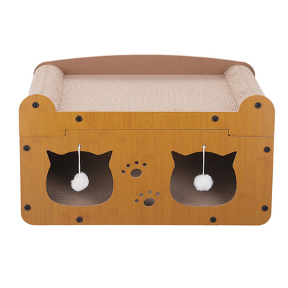 Double Layer Density Board Cat Nest Corrugated Paper Cat Scratch Board, Integrated Cat Room for Rest and Entertainment, Wear-resistant and Non Shedding, Universal Plush Cat Toy for All Seasons, Scratch Resistant Cat Pole, Vertical Cat Climbing Frame