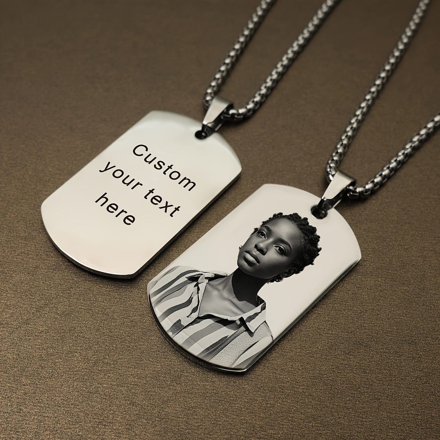 Custom Photo Dog Tag Pendant Necklace Personalized Engraved Text Gift for Lovers Fashion Style Unisex Ideal for Mother'S Day And Father'S Day