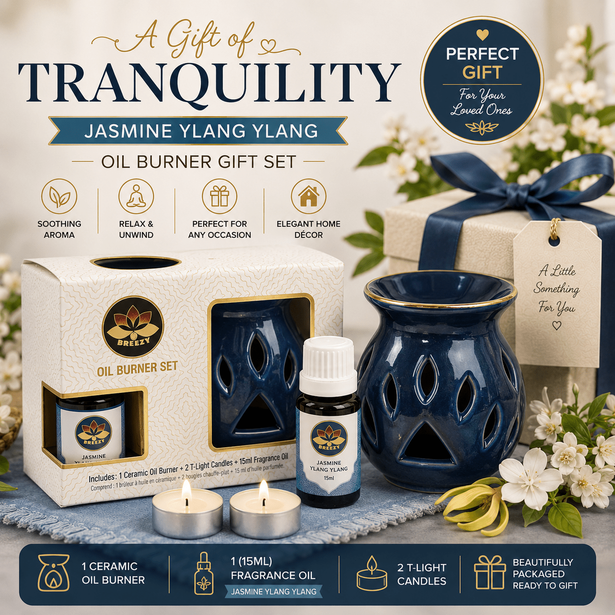Ceramic Oil Burner Gift Set | 15ml oil free | Ready to Gift pack | Premium Gift option |