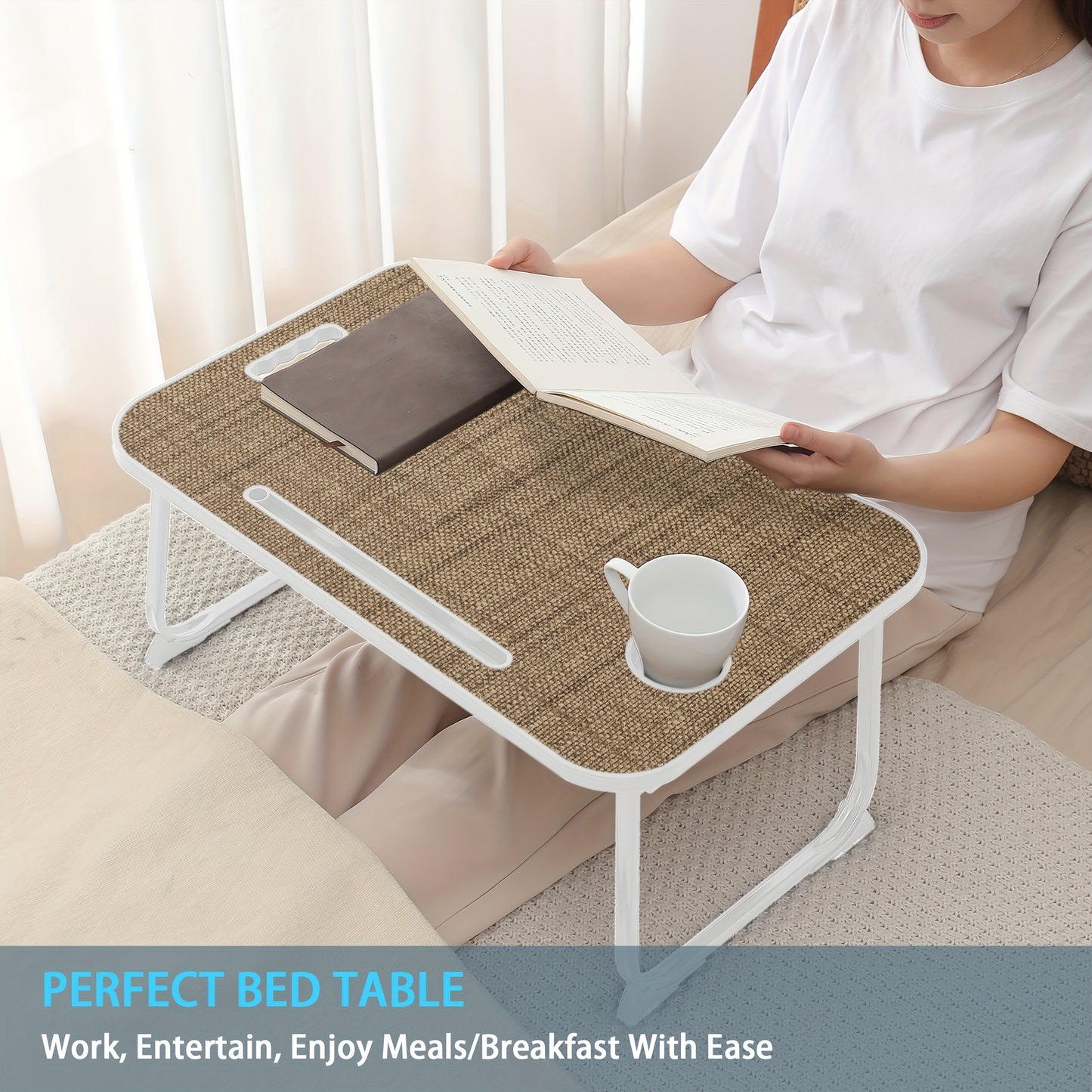 Foldable Laptop Desk, Laptop Bed Table with Foldable Legs And Slots Reading Holder for Eating Breakfast Reading Studying On Couch Sofa Computer Bed Tray, Laptop Stand, Laptop Desk for Bed Dorm Work