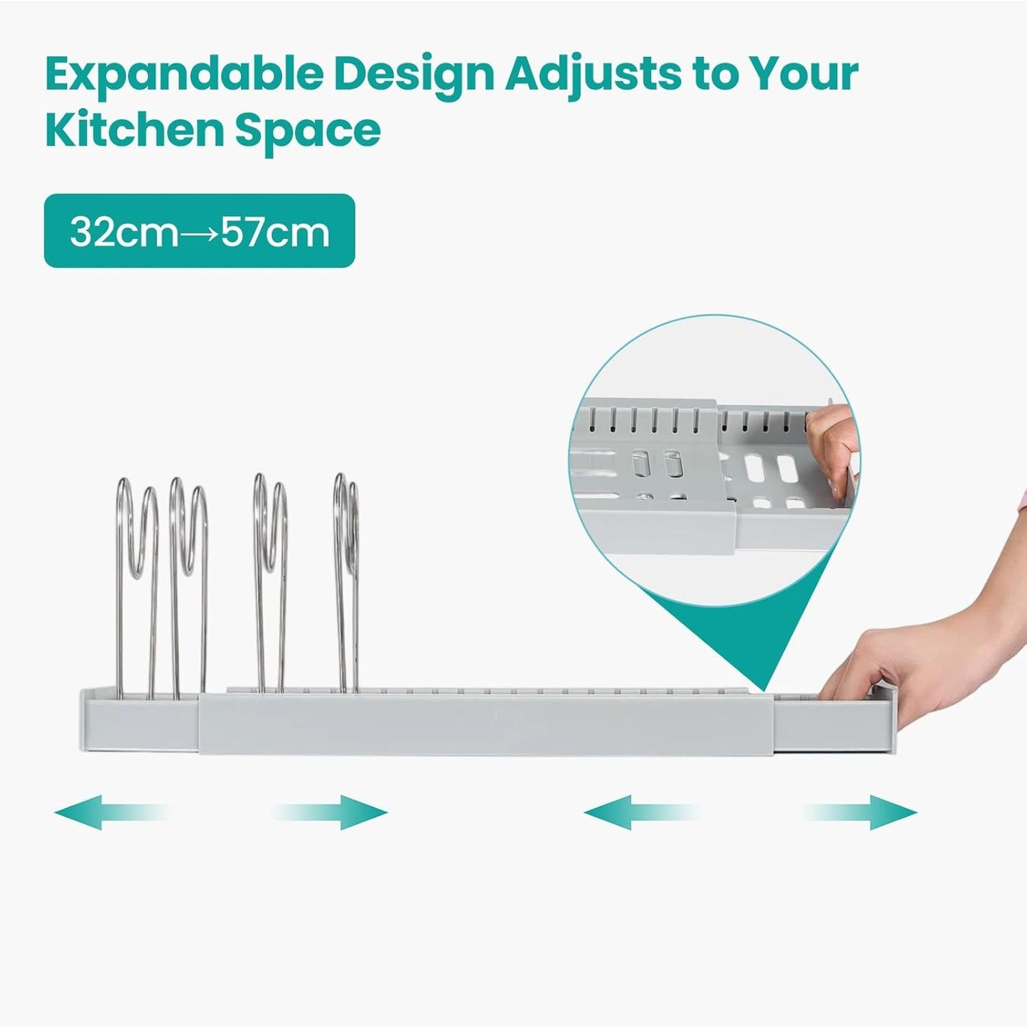 Expandable Pan Lid Organiser Rack 7/10 Adjustable Dividers, Anti-slip Pantry Cupboard Organiser Kitchen Drawer Bakeware Plate Holders for Pots, Pans, Chopping Board, Saucepan, Baking Trays