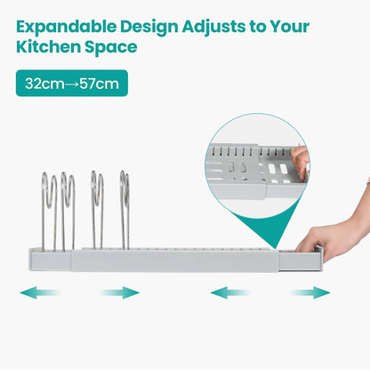 Expandable Pan Lid Organiser Rack 7/10 Adjustable Dividers, Anti-slip Pantry Cupboard Organiser Kitchen Drawer Bakeware Plate Holders for Pots, Pans, Chopping Board, Saucepan, Baking Trays
