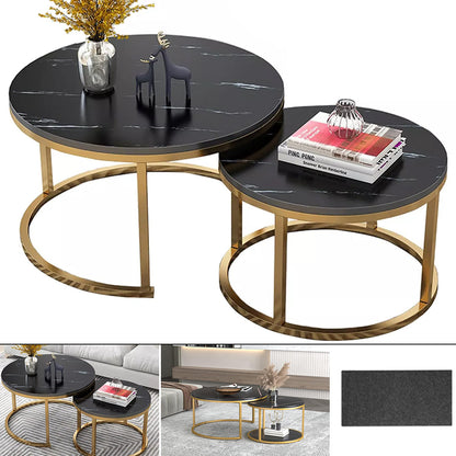 Nesting Coffee Tables Set of 2 Round Stacking Sofa Side Tables for Living Room
