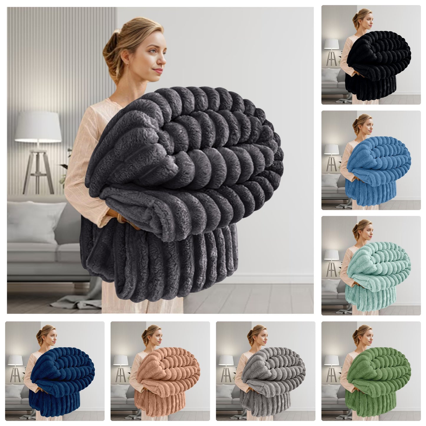 GC GAVENO CAVAILIA Luxury Ribbed Throw Blanket, Ultra-Soft and Cosy Plush Fleece, Lightweight Decorative Sofa Bed Cover, Perfect for All Seasons, Size 150x200cm, Premium Quality Polyester, Stylish Design for Home Comfort | Fast Dispatch from Local Warehou