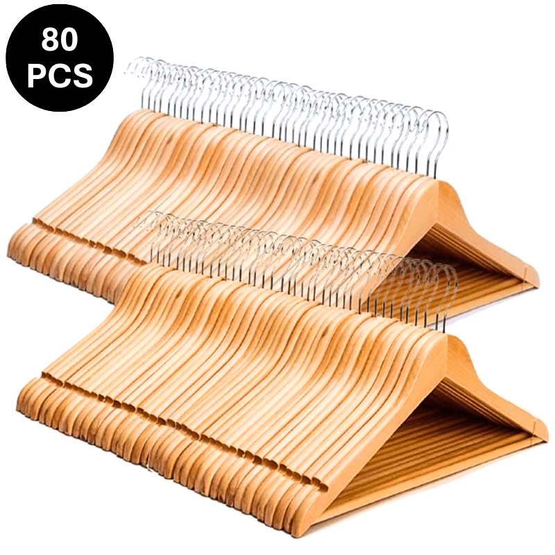 20/40/80pc Wooden Hangers Coat Hangers Smooth Finish Trouser Pants Bar 360° Swivel Hook Cut Notches for Camisoles Durable Wood Suit Hangers