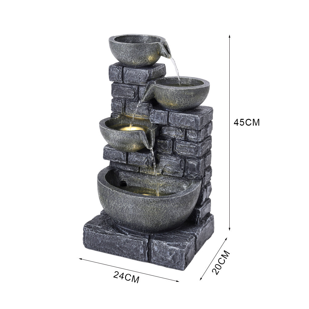 1pc 45cm Solar Outdoor Garden Water features 4 Tier Bowls Cascading Waterfall Fountain for Garden Patio Backyard Deck Porch and Home Art Decor