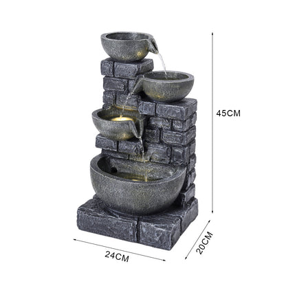 1pc 45cm Solar Outdoor Garden Water features 4 Tier Bowls Cascading Waterfall Fountain for Garden Patio Backyard Deck Porch and Home Art Decor