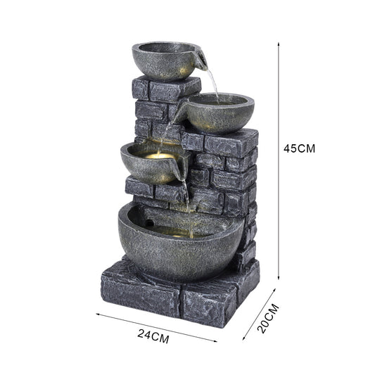 1pc 45cm Solar Outdoor Garden Water features 4 Tier Bowls Cascading Waterfall Fountain for Garden Patio Backyard Deck Porch and Home Art Decor