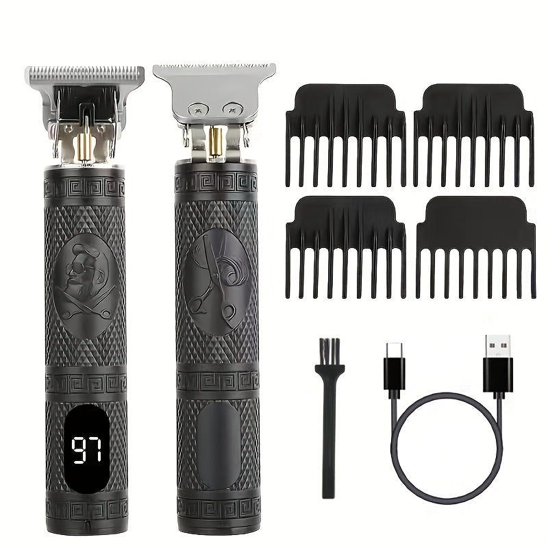 YAIAWISU Men' Electric Cordless Hair Clippers & Beard Trimmer with LCD Screen, USB Rechargeable Cordless T-Blade Shaver Suitable for Shaving, Tummy Trimming, Guide Comb System, USB- Grooming for and Travel