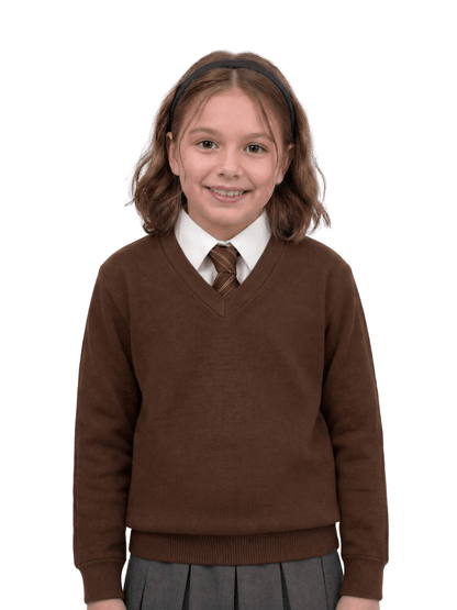 GW CLASSY OUTFIT Boys & Girls V-Neck School Jumper – Kids Unisex Long Sleeve Fleece Uniform Soft & Comfortable Sweatshirt