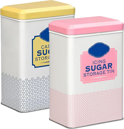 Caster & Icing Sugar Storage Container | 16.3x10.5x7 cm Metal Storage Tin to Hold Icing Sugar | Tight-Fit Lid Keeps Sweet Fresh & Clump-Free