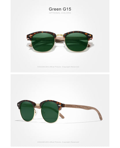 KINGSEVEN Black Walnut Wooden Handmade Semi-Rimless Retro Polarized Eyewear for Men Women