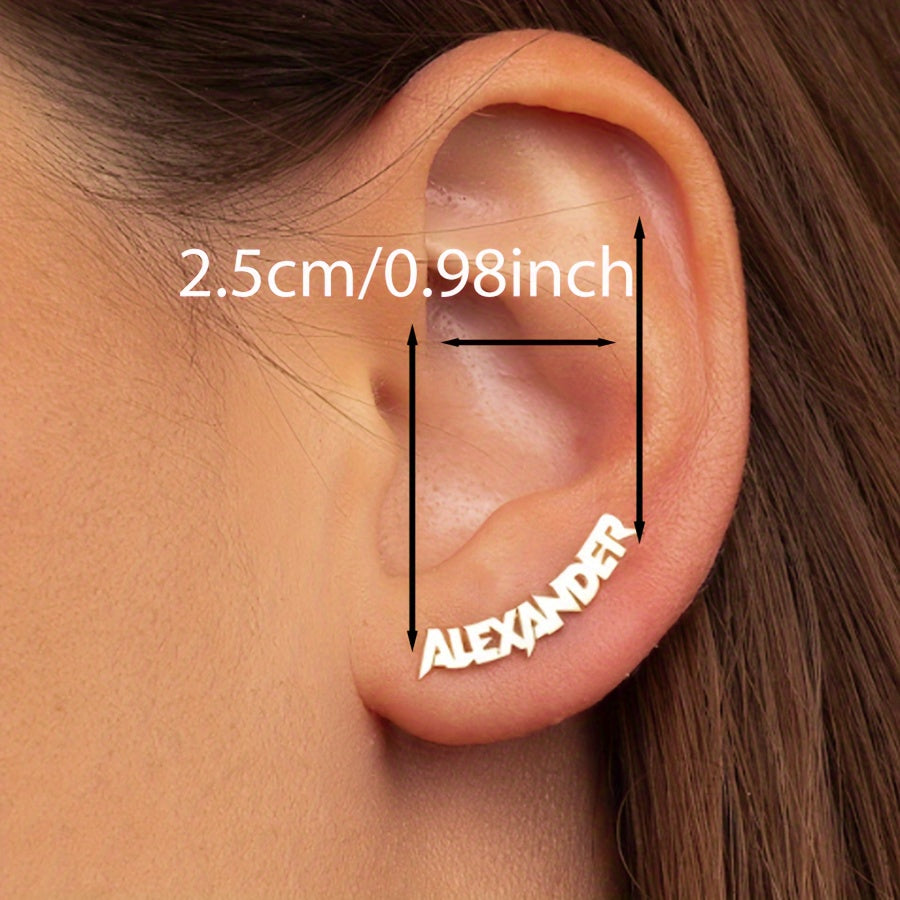 [Personalized Name Earrings] Custom Name Stud Earrings for Women - Punk Fashion Personalized Letter Earrings - DIY Name Earrings - Stainless Steel Jewelry - Women's Ear Accessories - Birthday Gift