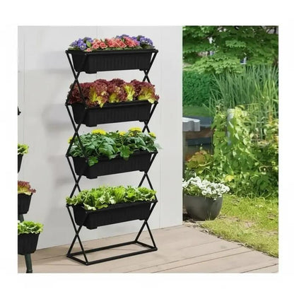4 Tier Vertical Strawberry & Herb Planter – Raised Garden Beds With 4 Removable Raised Planter Trays, Foldable Structure, Outdoor Indoor Planter Stand For Flowers, Vegetables and Herbs