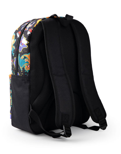 Pokémon Pikachu Charizard Gengar Meowth Backpack in Black | Kids Character All-Over Print Bag | Adjustable Shoulder Straps, Front Pocket & Mesh Holder