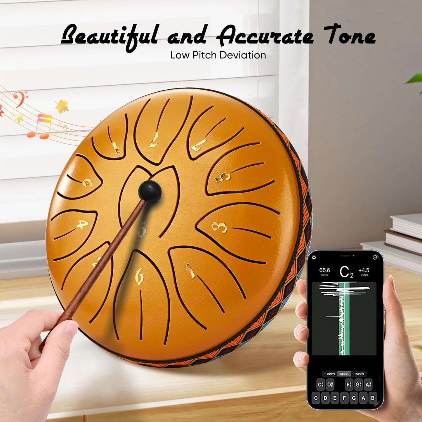 Steel Tongue Drum, 6 Inch 11 Notes, C Key & Rust-Proof Tongue Drum Percussion, Leaf Pattern Handpan Outside with Bag and Percussion Instruments for Meditation, Music Therapy