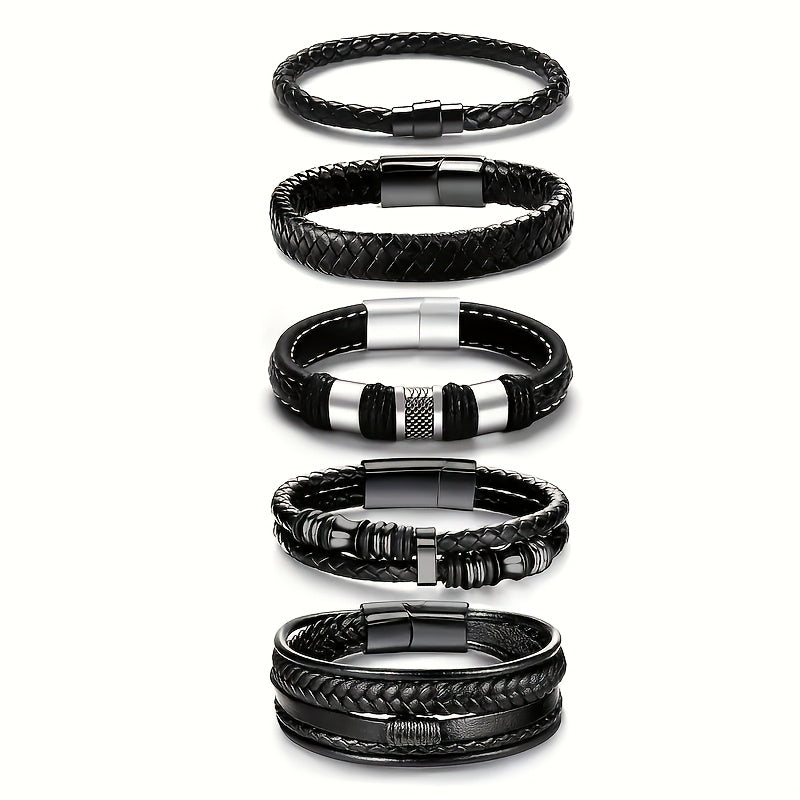 5pcs Men'S Stylish Casual Bangle bangle bracelet Set, Unisex Versatile Accessory, Festival Gift for Valentine'S Day And Graduation Season, Trendy Multi-Piece Jewelry