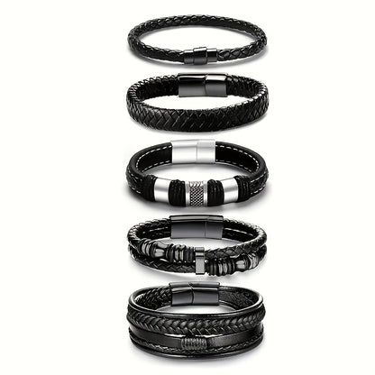 5pcs Men'S Stylish Casual Bangle bangle bracelet Set, Unisex Versatile Accessory, Festival Gift for Valentine'S Day And Graduation Season, Trendy Multi-Piece Jewelry