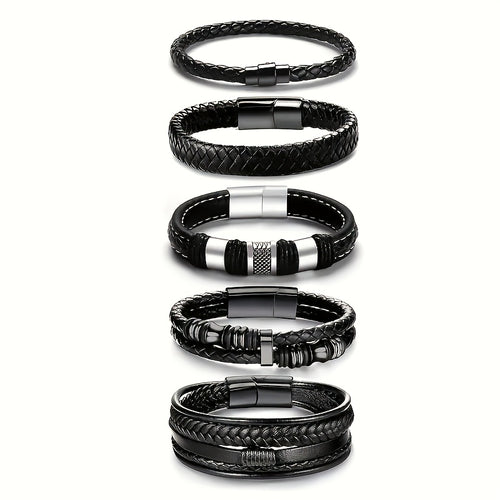 5pcs Men'S Stylish Casual Bangle bangle bracelet Set, Unisex Versatile Accessory, Festival Gift for Valentine'S Day And Graduation Season, Trendy Multi-Piece Jewelry