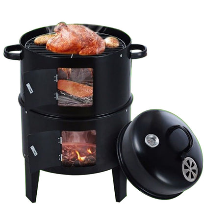 1pc Black 40x84cm Dual Access Outdoor Smoke Grill with 37cm Diameter, Perfect for Party, Family Dinner, and Outdoor BBQ – Durable Iron Construction, Efficient Heat Distribution, Convenient Charcoal Addition, Versatile Smoking Grill | Dual Access Grill | E
