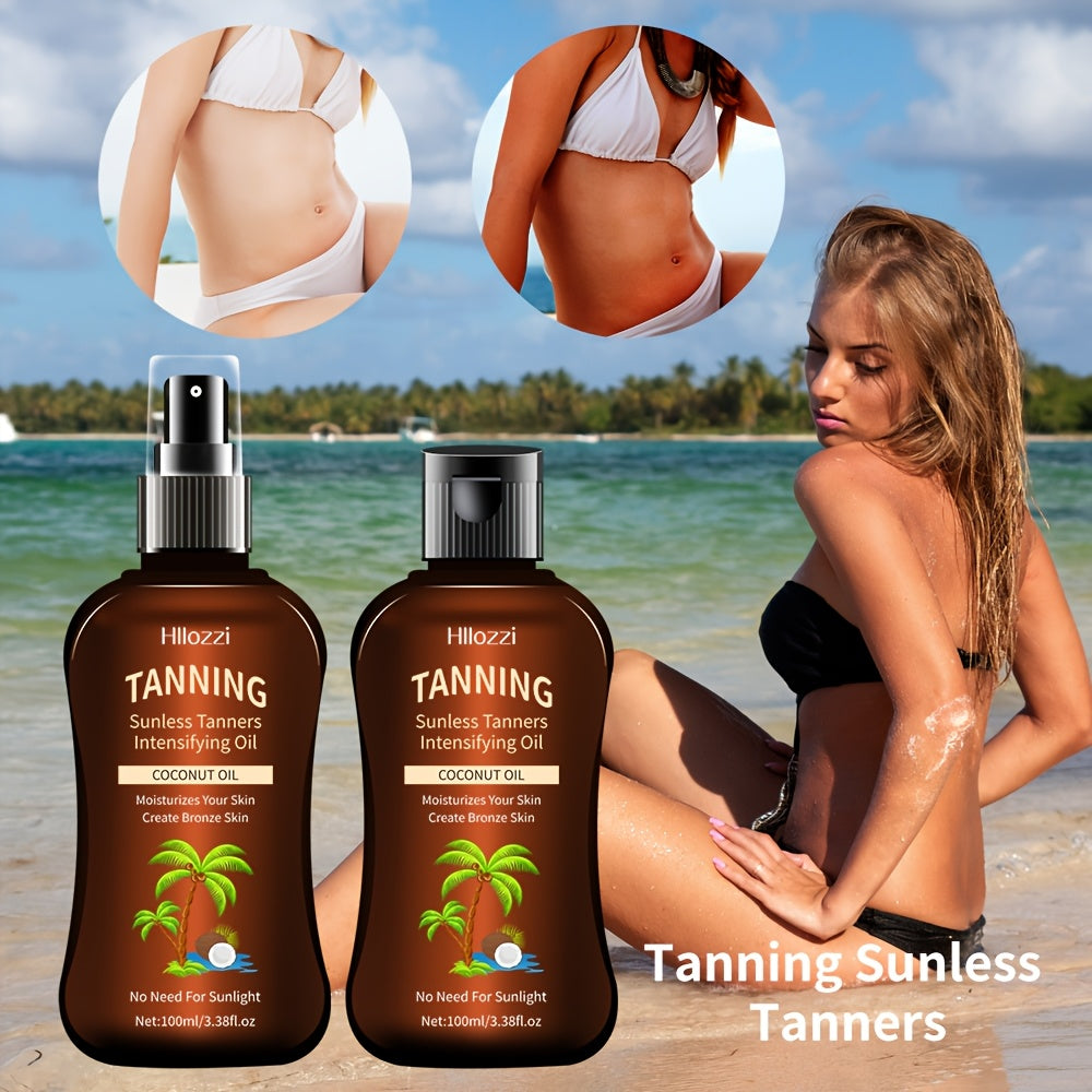 100Ml/3.38Fl.Oz Coconut Tanning Oil Self-Tanner Waterproof Tanner Sunless Tanner Indoor Tanner Sunless Tanner Hydrating Moisturizing Nourishing Spray Bottle And Flip-Top Bottle Easy to Use Convenient to Carry, Oxybenzone Free Coconut Tanning Oil