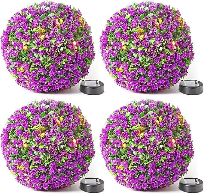 Solalite® 1Pack/4Pack Solar Topiary Balls – 28cm Round Artificial Ball Plants Outdoor with 20 Solar Led Lights, Garden Hanging Balls Sphere Decorative For Wedding, Christmas, Backyard, Balcony, Garden Decor