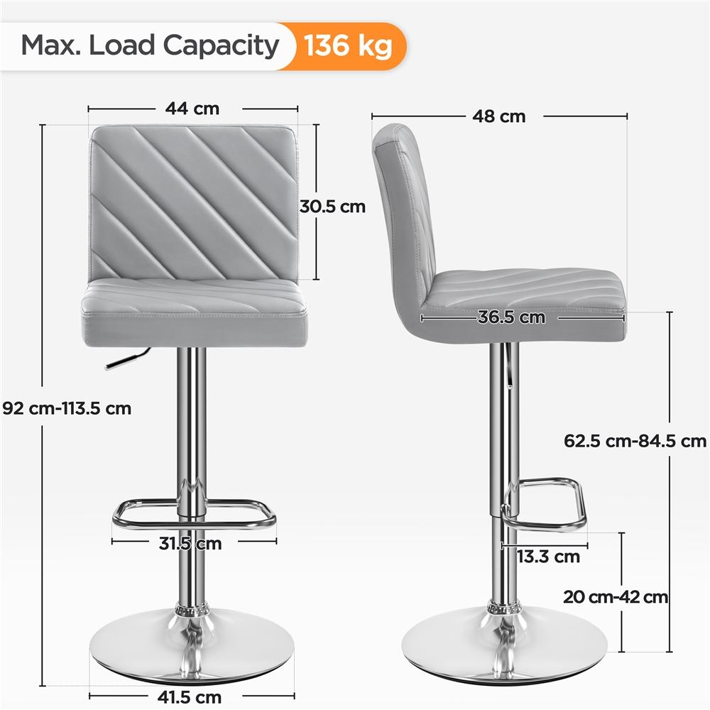 Costoffs Bar Stools Set of 2, Modern PU Leather Swivel Barstools, Height Adjustable, Dining Chairs with Backrest Footrest, Ideal for Kitchen Island Counter/Home Bar, Dark Grey/Black/White/Retro Brown/Light Gray